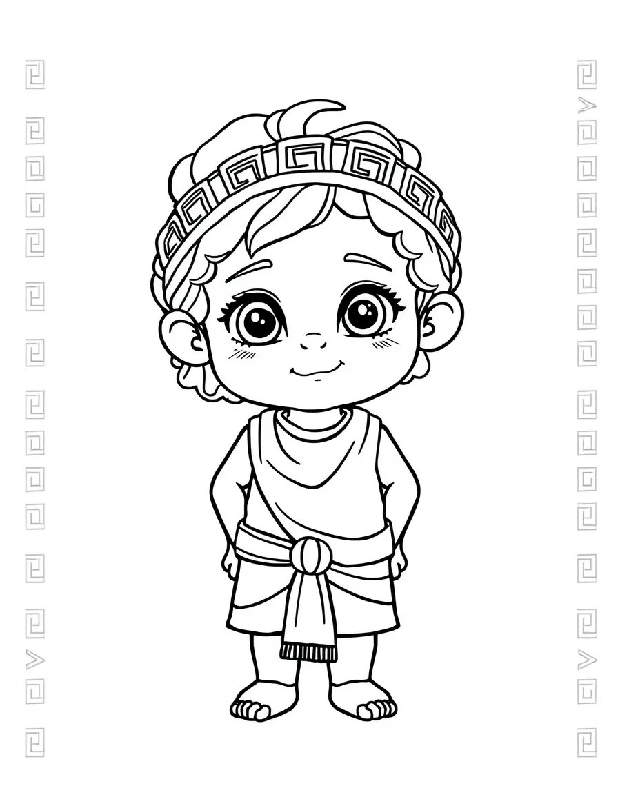 A Greek child, with a simple key pattern on their border.