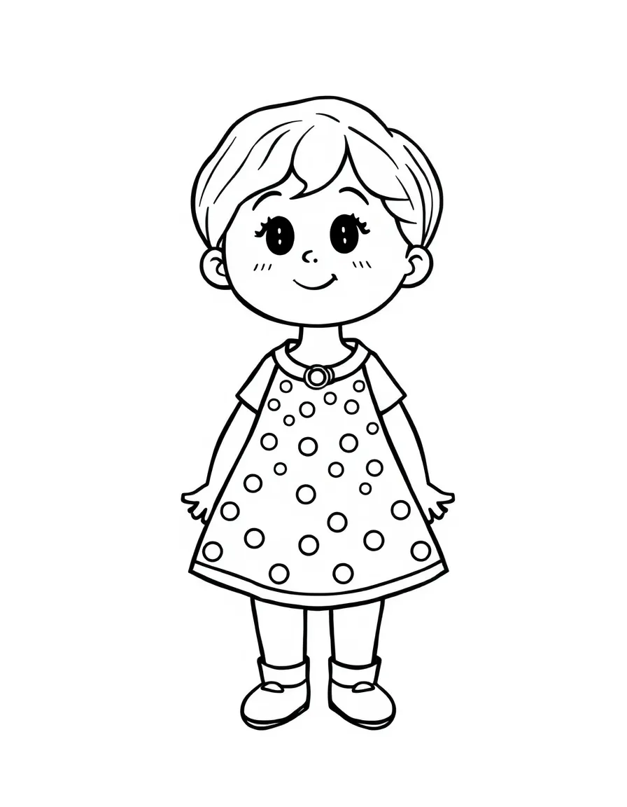 A Spanish child, with a simple polka dot pattern on their dress.