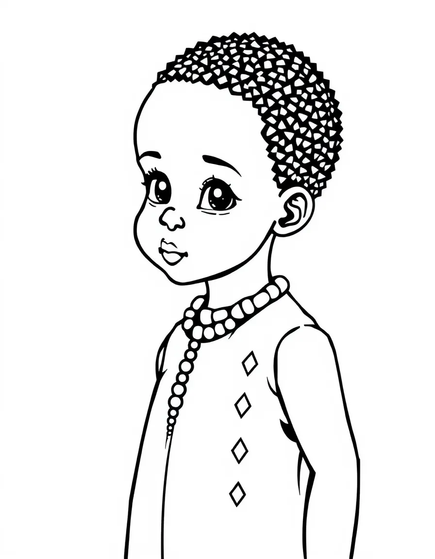 An Ethiopian child, with a simple diamond pattern on their dress.