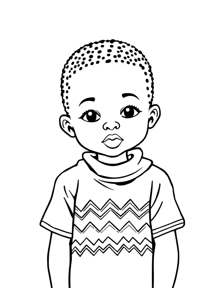 A Nigerian child, with a simple zigzag pattern on their cloth.