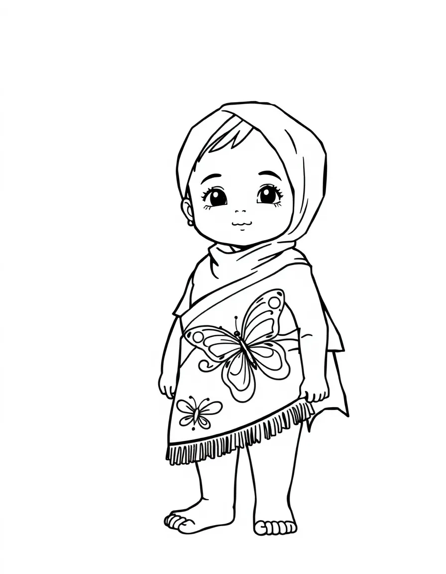 An Indonesian child, with a simple butterfly pattern on their sarong.