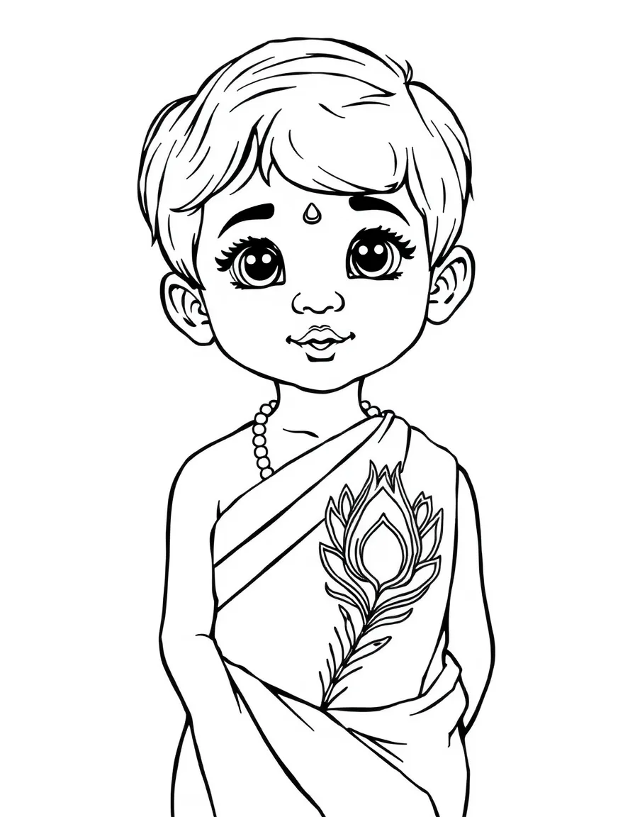 A Sri Lankan child, with a simple peacock feather design on their sari.