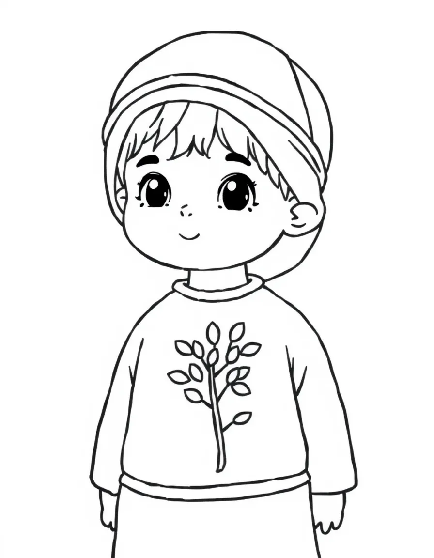 A Palestinian child, with a simple olive tree pattern on their thobe.