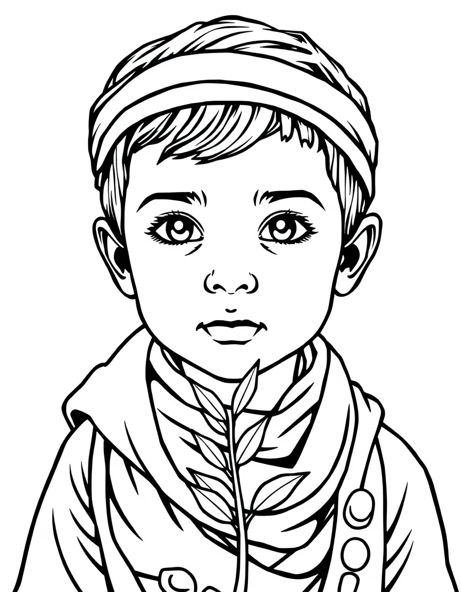 A Jordanian child, with a simple desert plant on their scarf.