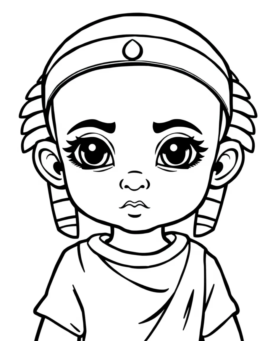 An Egyptian child, in a plain white tunic, with a calm face.