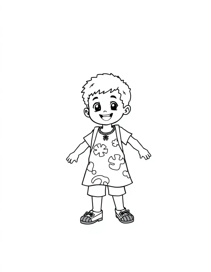 A Brazilian child, in a simple colorful outfit, looking energetic.