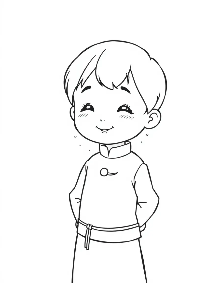 A Vietnamese child, in a simple ao dai, with a gentle smile.