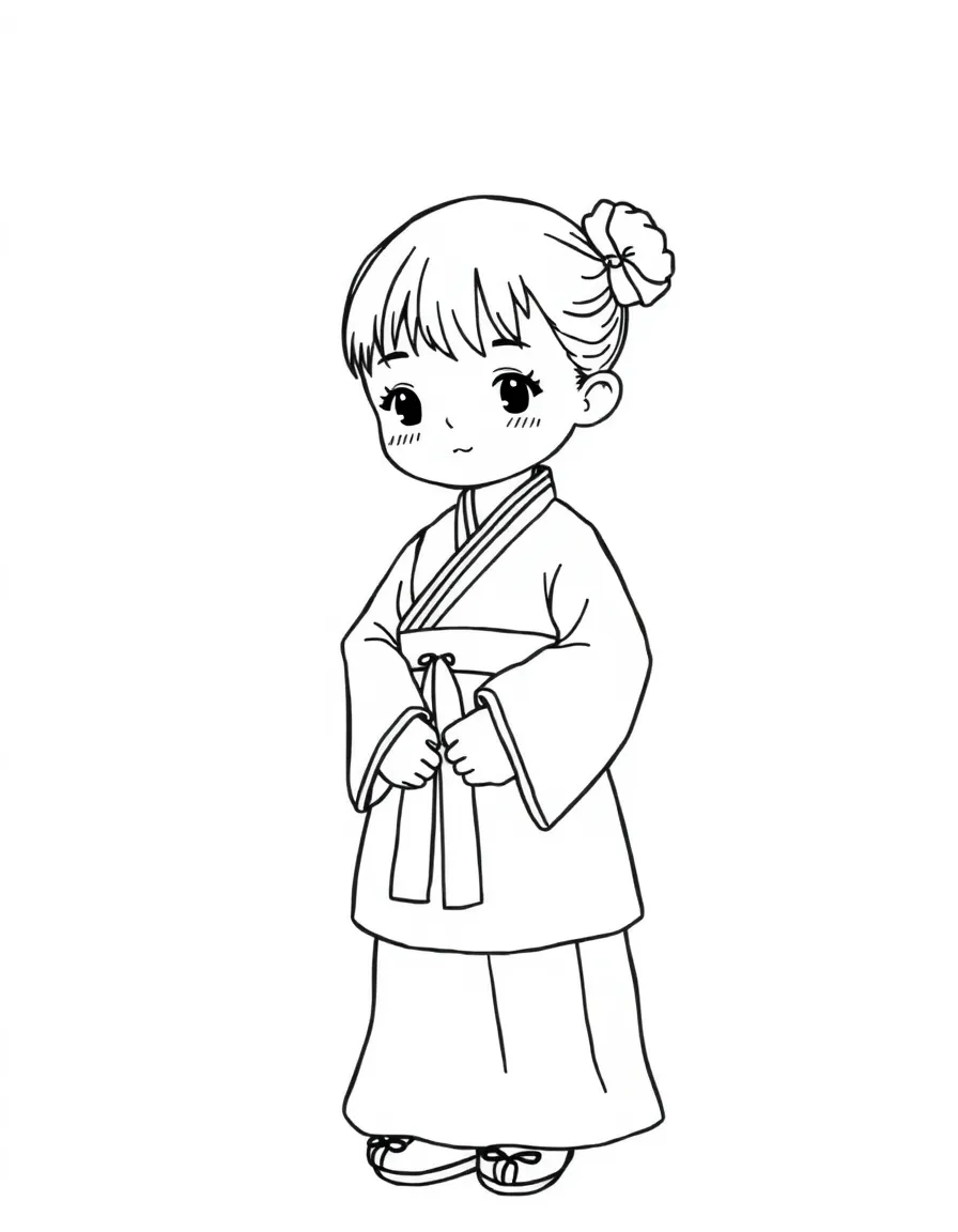 A Korean child, in a plain hanbok, looking graceful.