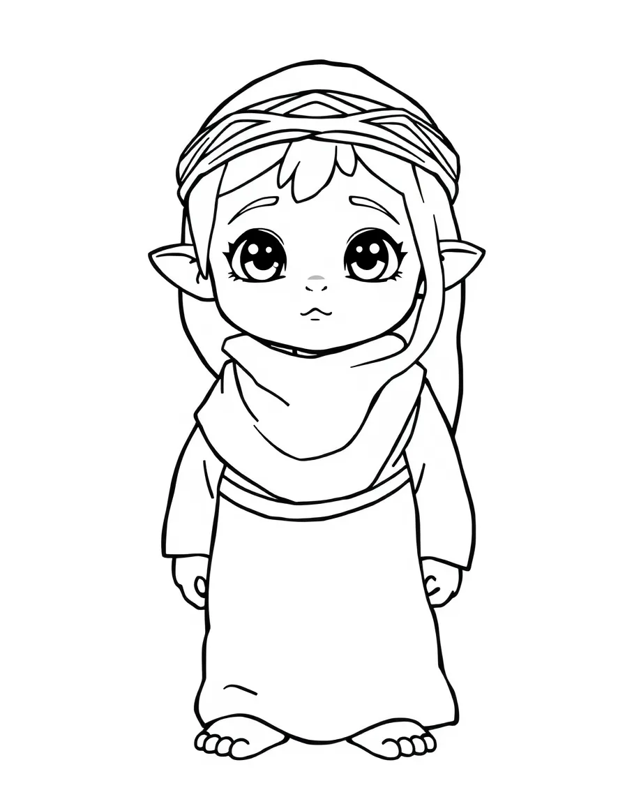 A Bedouin child, in a plain flowing robe, looking wise.