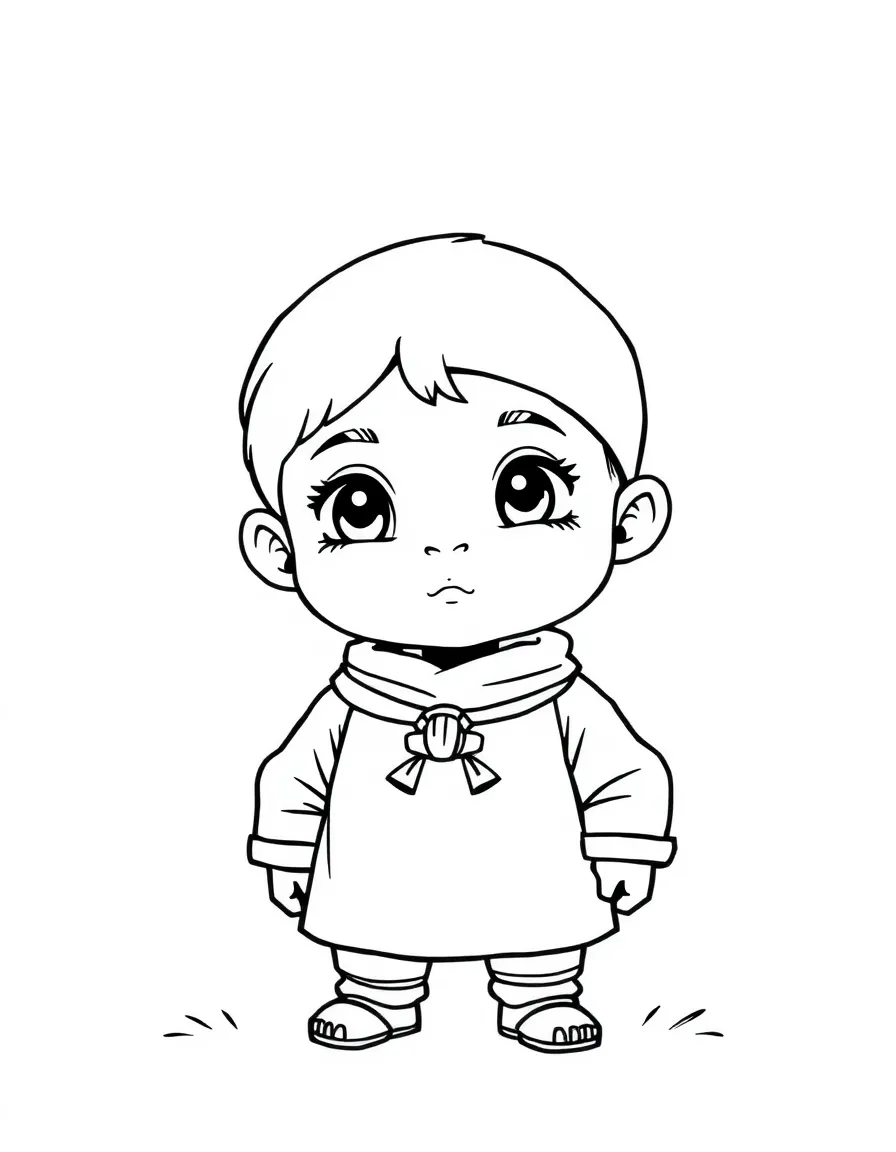 A Mongolian child, in a simple deel, looking strong.