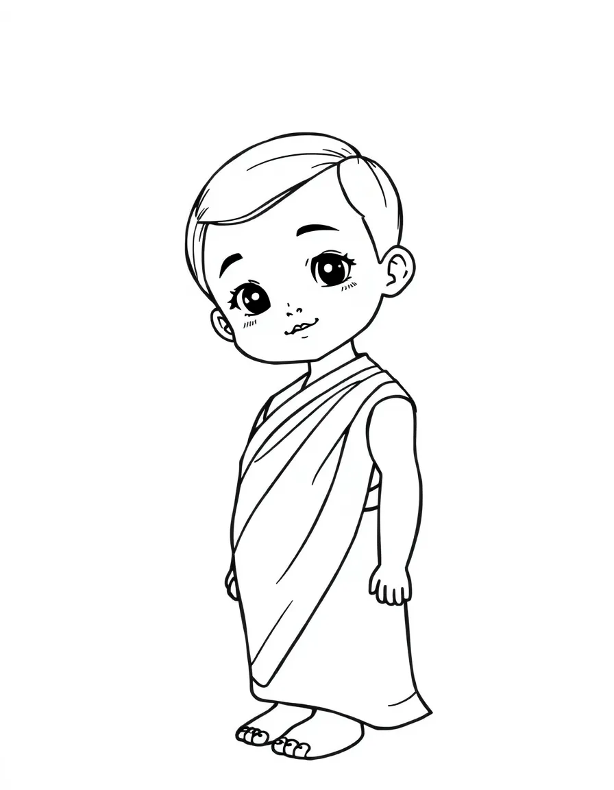 A Thai child, in a simple silk dress, looking elegant.