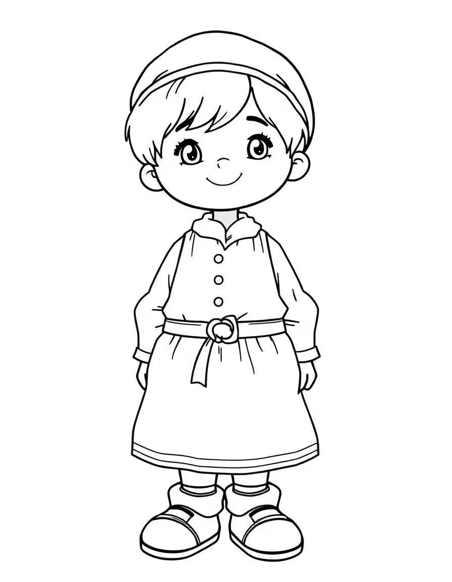 A German child, in plain traditional clothes, looking wholesome.