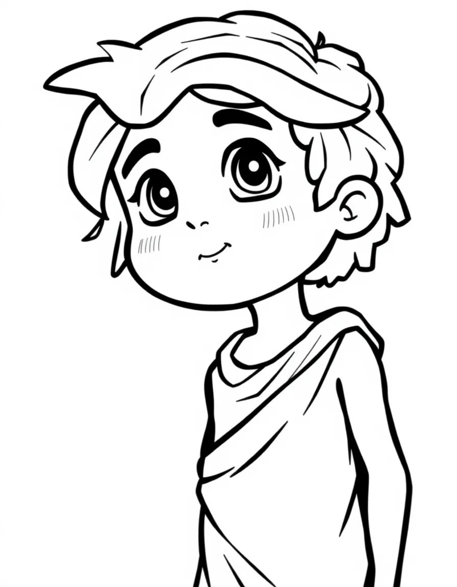 A Greek child, in a simple white tunic, looking heroic.