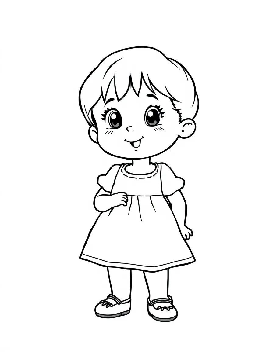 A Spanish child, in a simple red dress, looking passionate.