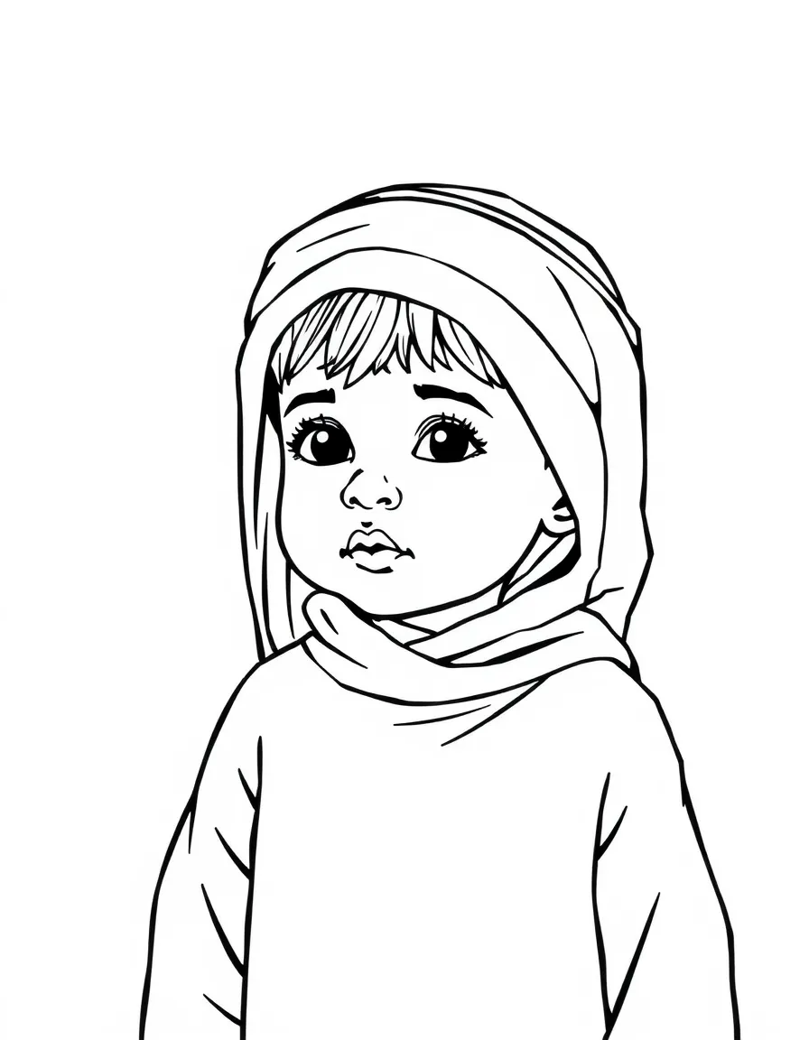 A Moroccan child, in a plain djellaba, looking serene.