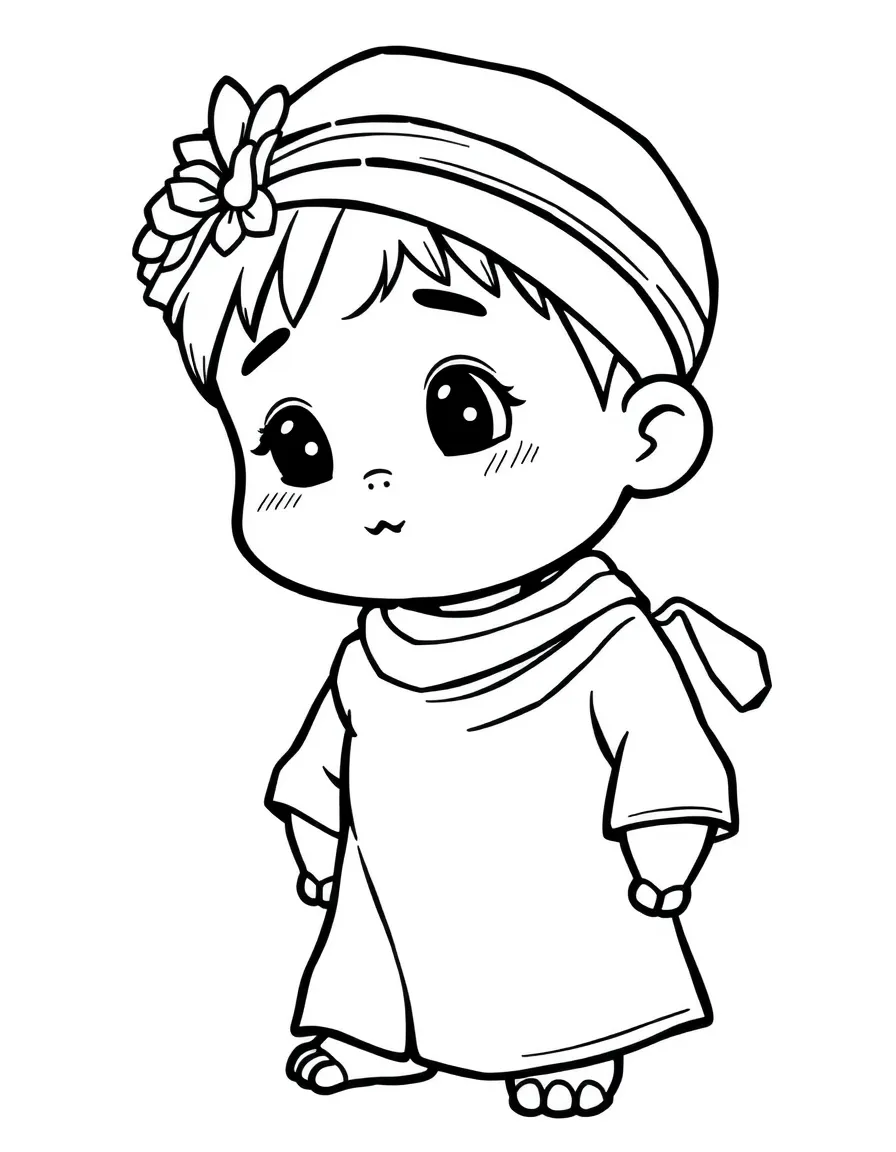 A Filipino child, in a plain barong, looking warm.