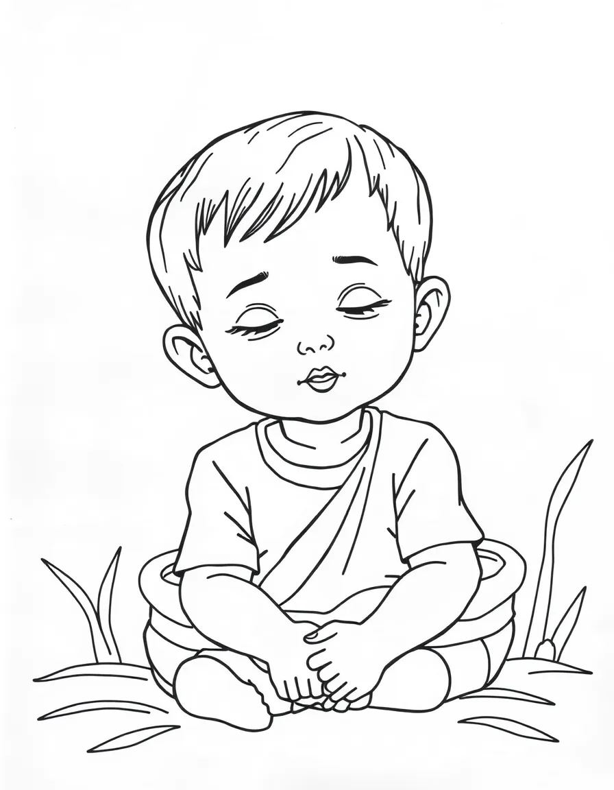 A Cambodian child, in a simple sampot, looking peaceful.