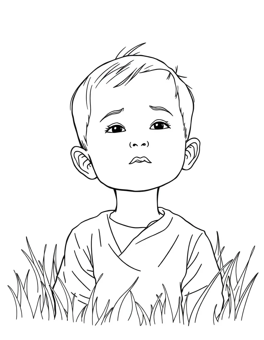 A Laotian child, in a plain sinh, looking serene.