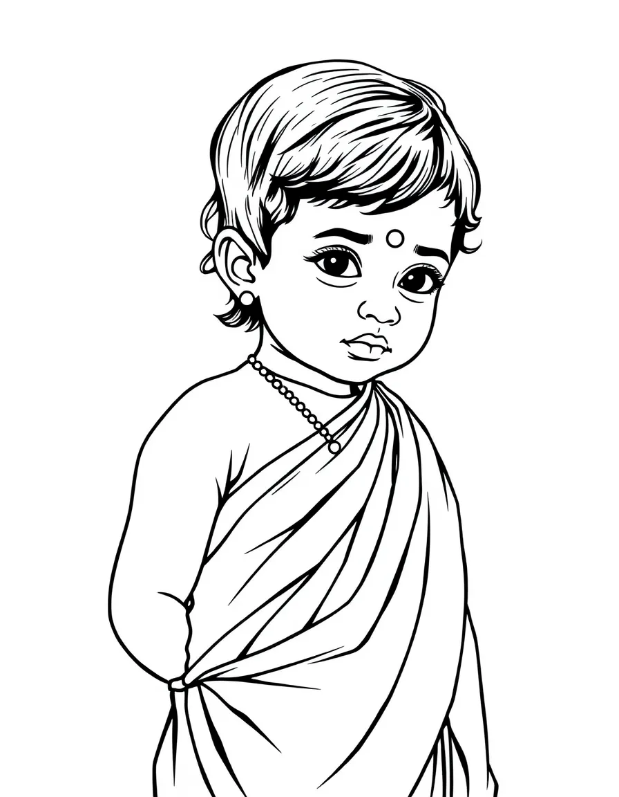 A Sri Lankan child, in a plain sari, looking graceful.