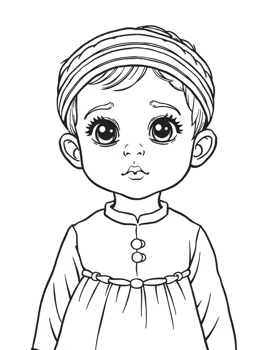 An Iranian child, in a plain traditional dress, looking poetic.