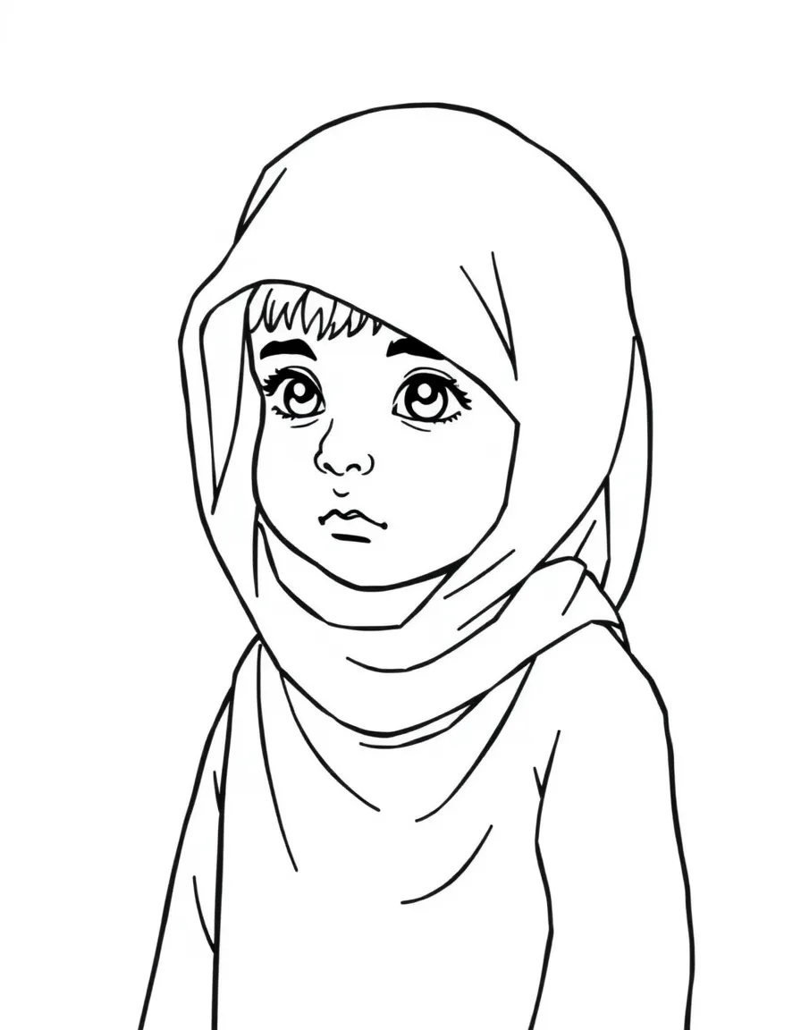 A Palestinian child, in a plain thobe, looking thoughtful.
