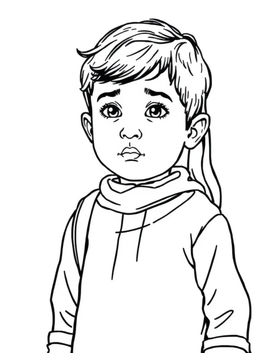 A Syrian child, in a plain traditional outfit, looking calm.
