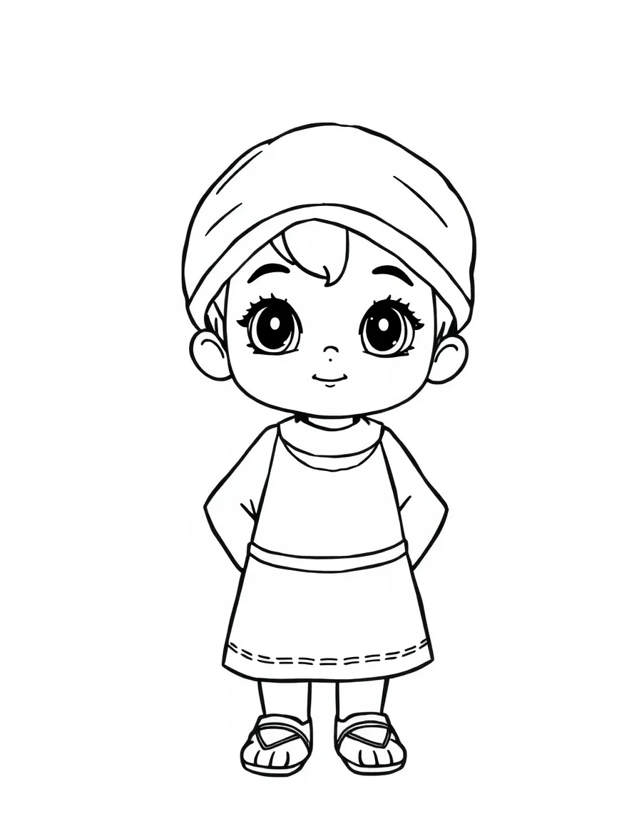 A Lebanese child, in a plain traditional dress, looking vibrant.