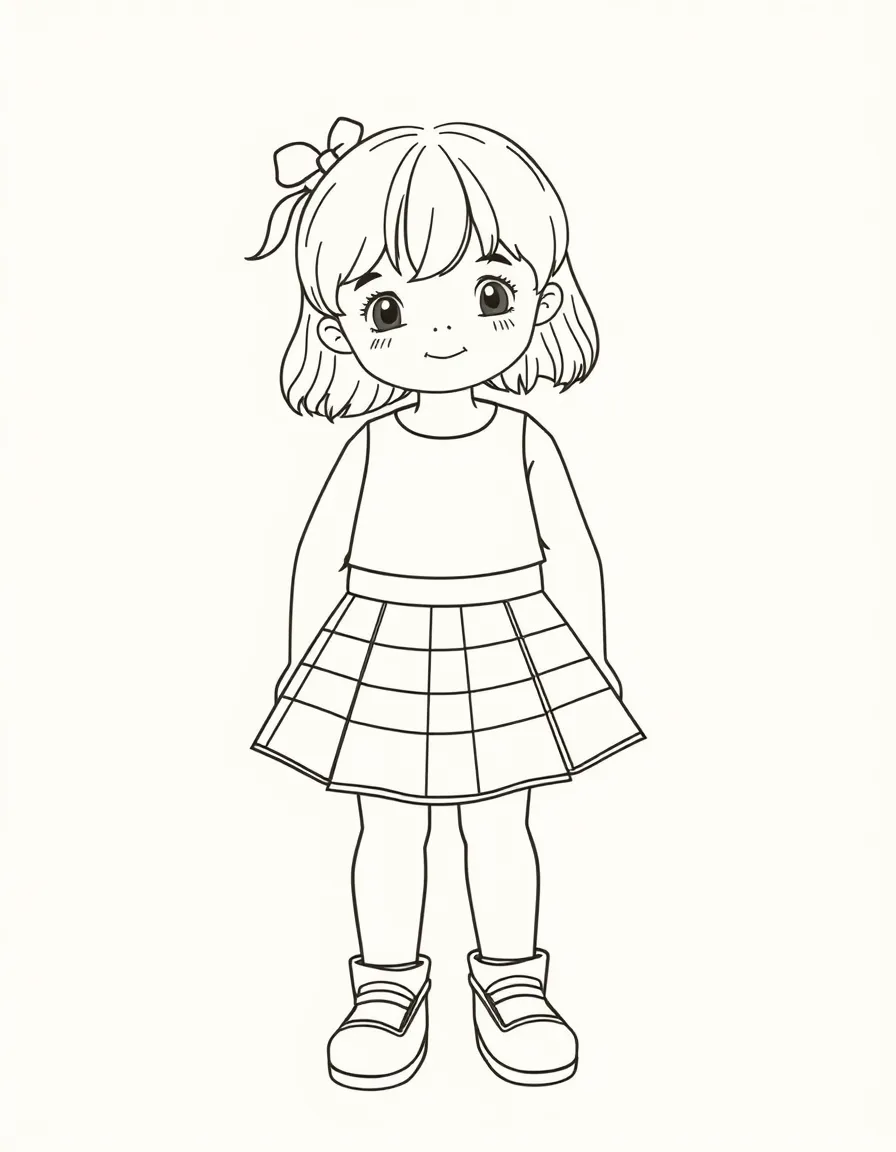 A Scottish child in a simple pink and white tartan skirt.