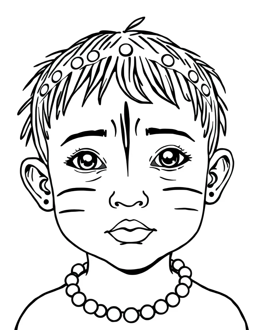 An Australian Aboriginal child with simple black lines on their face.