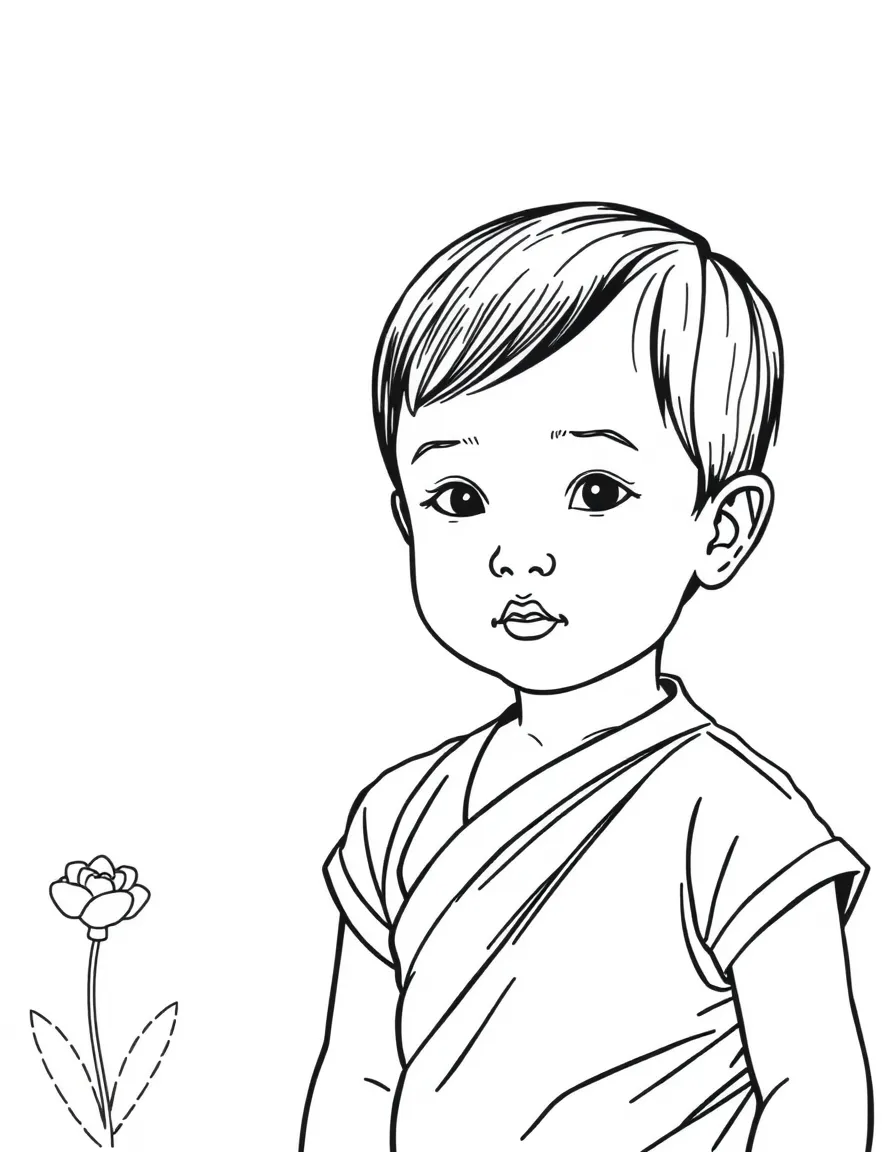 A Thai child in a simple red silk top.