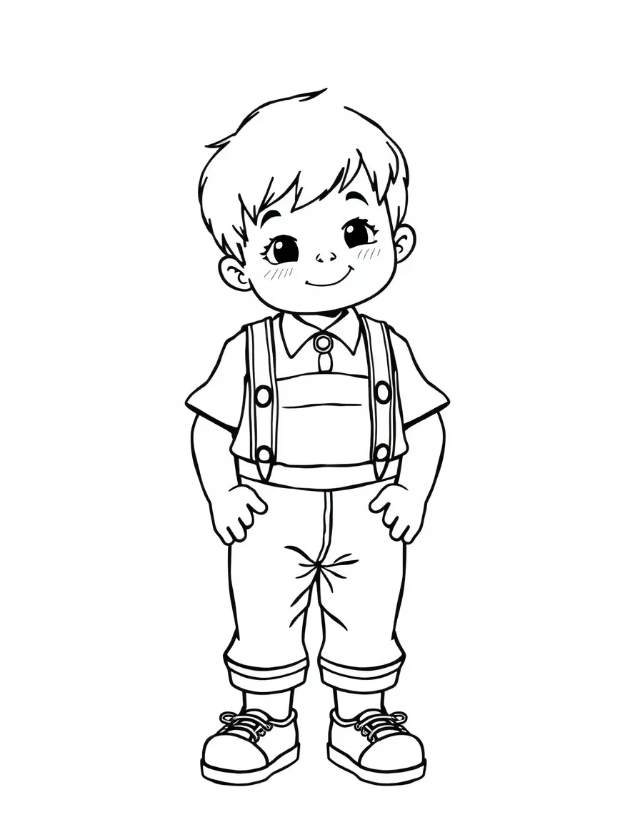 A German child in plain green lederhosen.