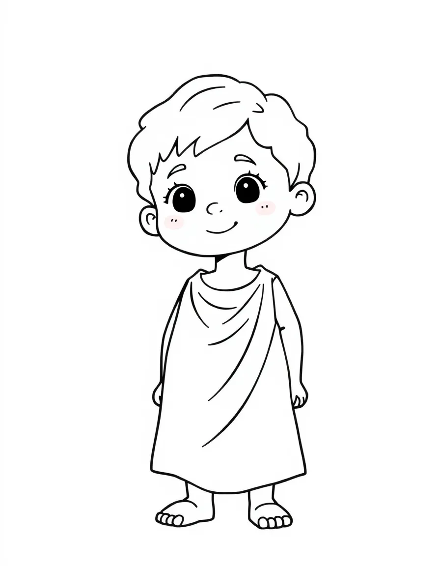 A Greek child in a simple light green tunic.