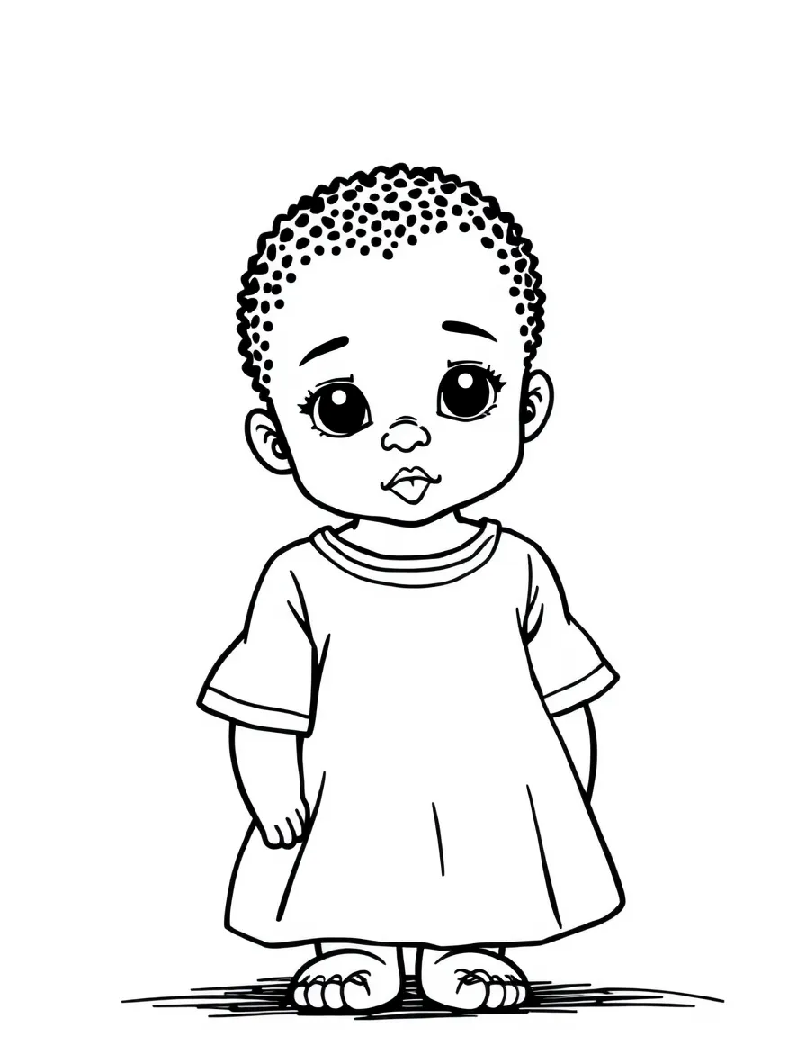 An Ethiopian child in a plain light blue dress.