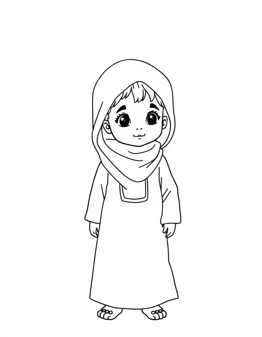 A Moroccan child in a simple light blue djellaba.