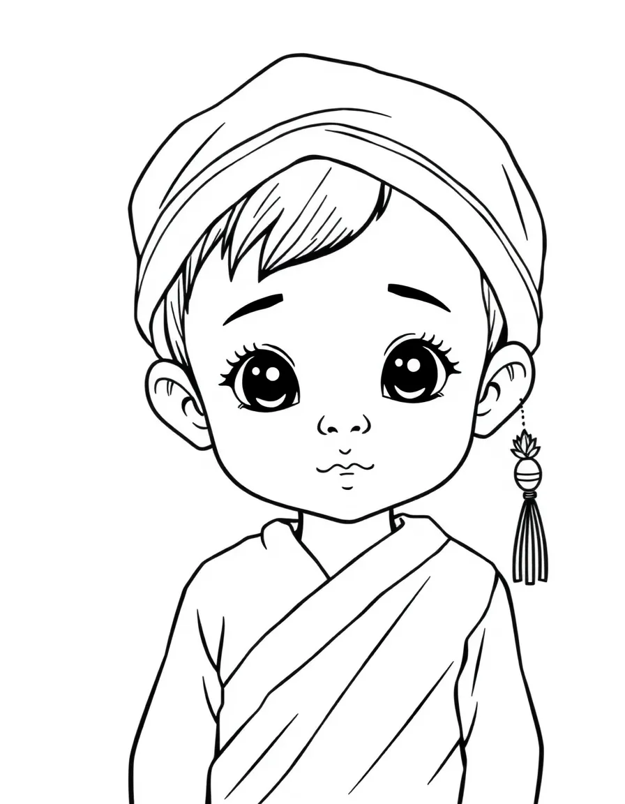 A Cambodian child in a simple blue sampot.