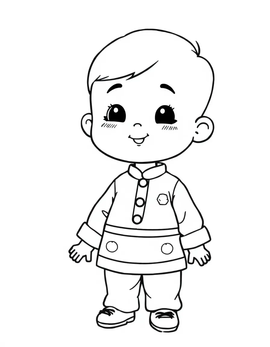 A Malaysian child in a simple green baju kurung.