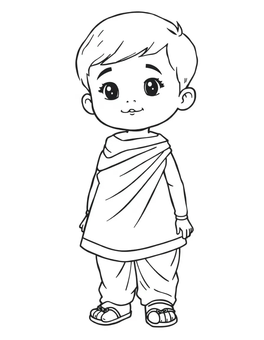A Bangladeshi child in a simple red panjabi.