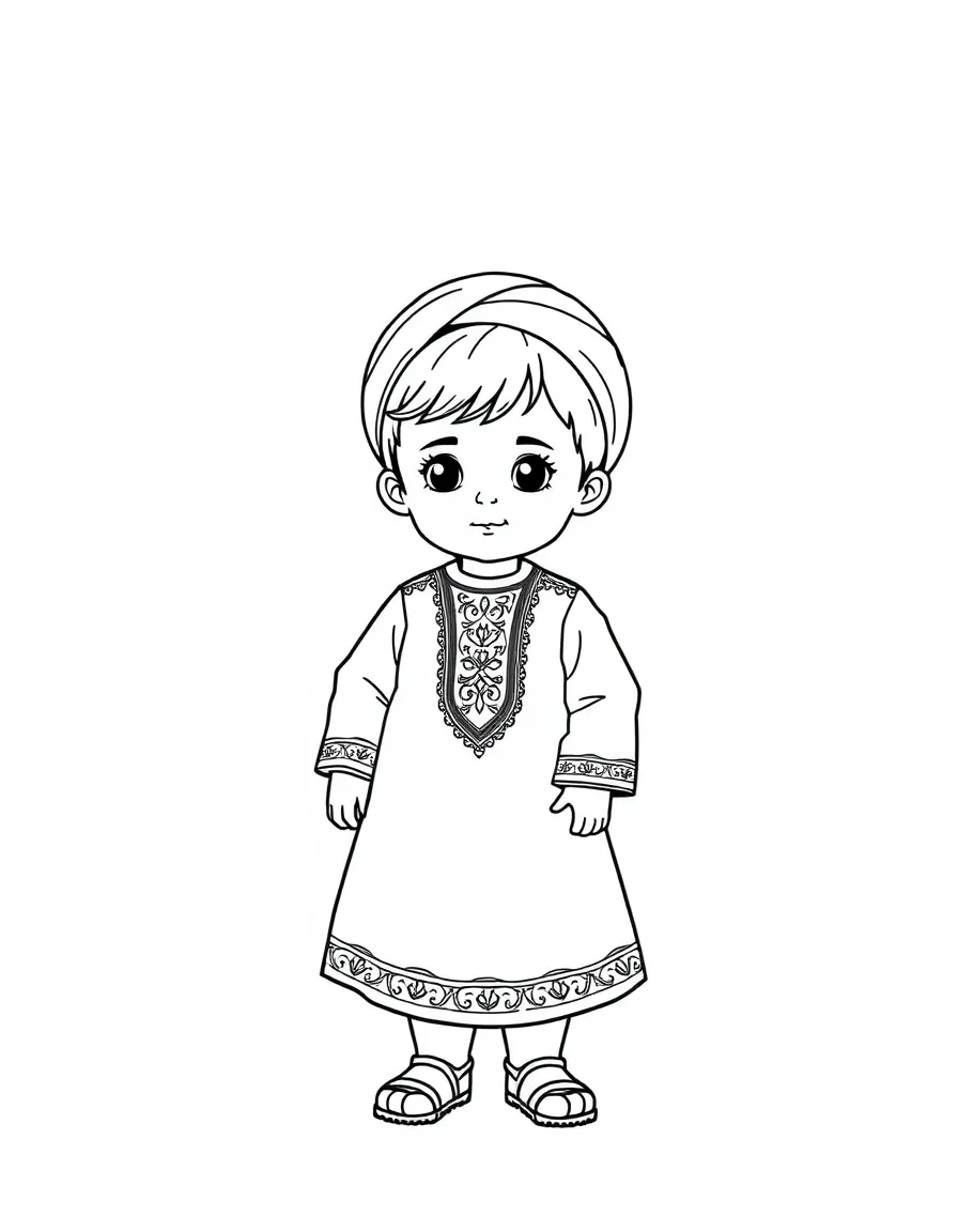 An Iranian child in a simple yellow traditional dress.