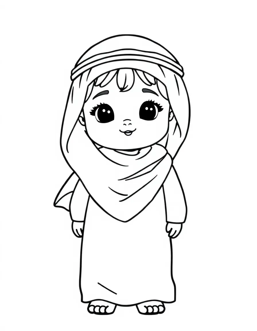 An Omani child in a simple light blue dishdasha.