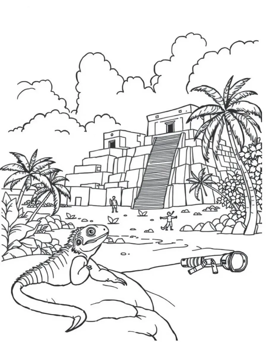 The Mayan ruins at Tulum with iguanas sunbathing, Caribbean beaches, Mayan calendars, tropical palm trees, and snorkeling gear