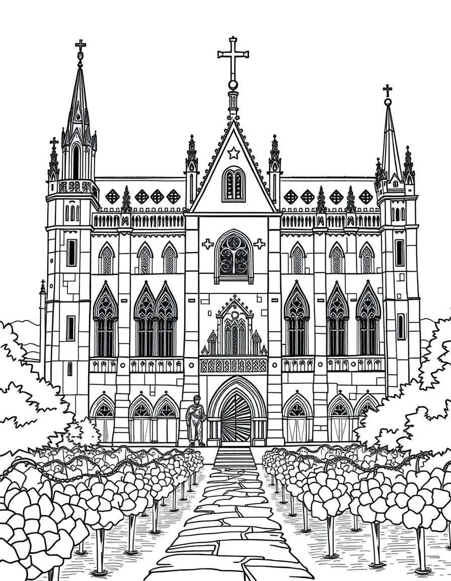 The Palais des Papes with medieval manuscripts, Gothic stone work, French vineyard scenes, and papal religious symbols