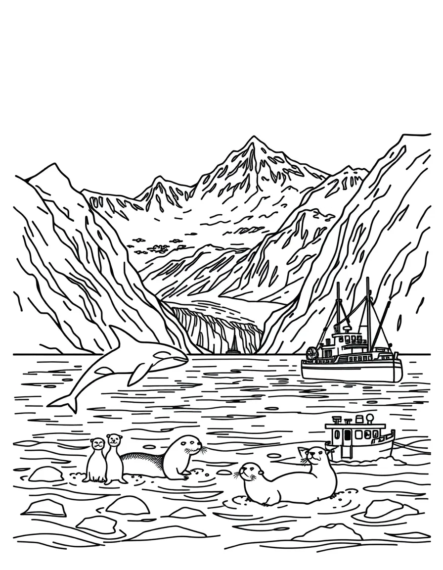 Kenai Fjords with orcas and sea otters, glacier calving, Alaskan fishing boats, and northern Pacific marine wildlife