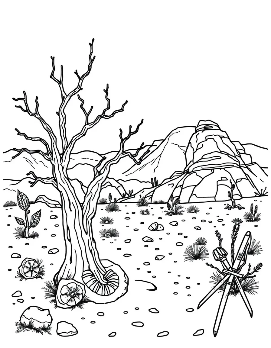 Petrified Forest with ancient tree fossils, Painted Desert colors, Native American petroglyphs, and paleontology excavation tools