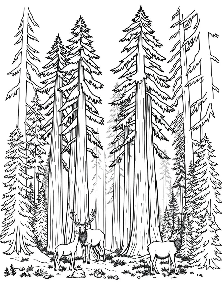Redwood National Park with world's tallest trees, Pacific fog scenes, Roosevelt elk families, and forest conservation symbols
