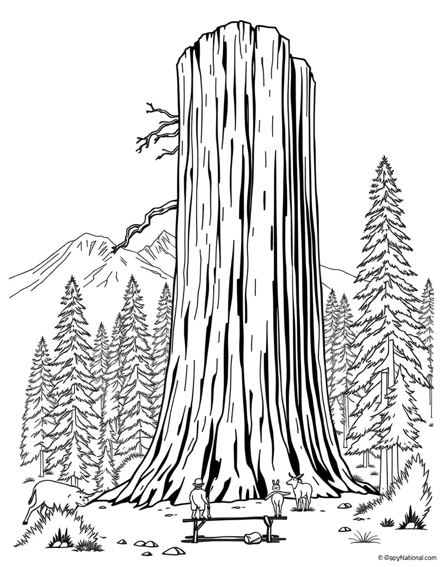 Sequoia National Park with General Sherman tree, Sierra Nevada wildlife, giant tree measurement tools, and California camping families