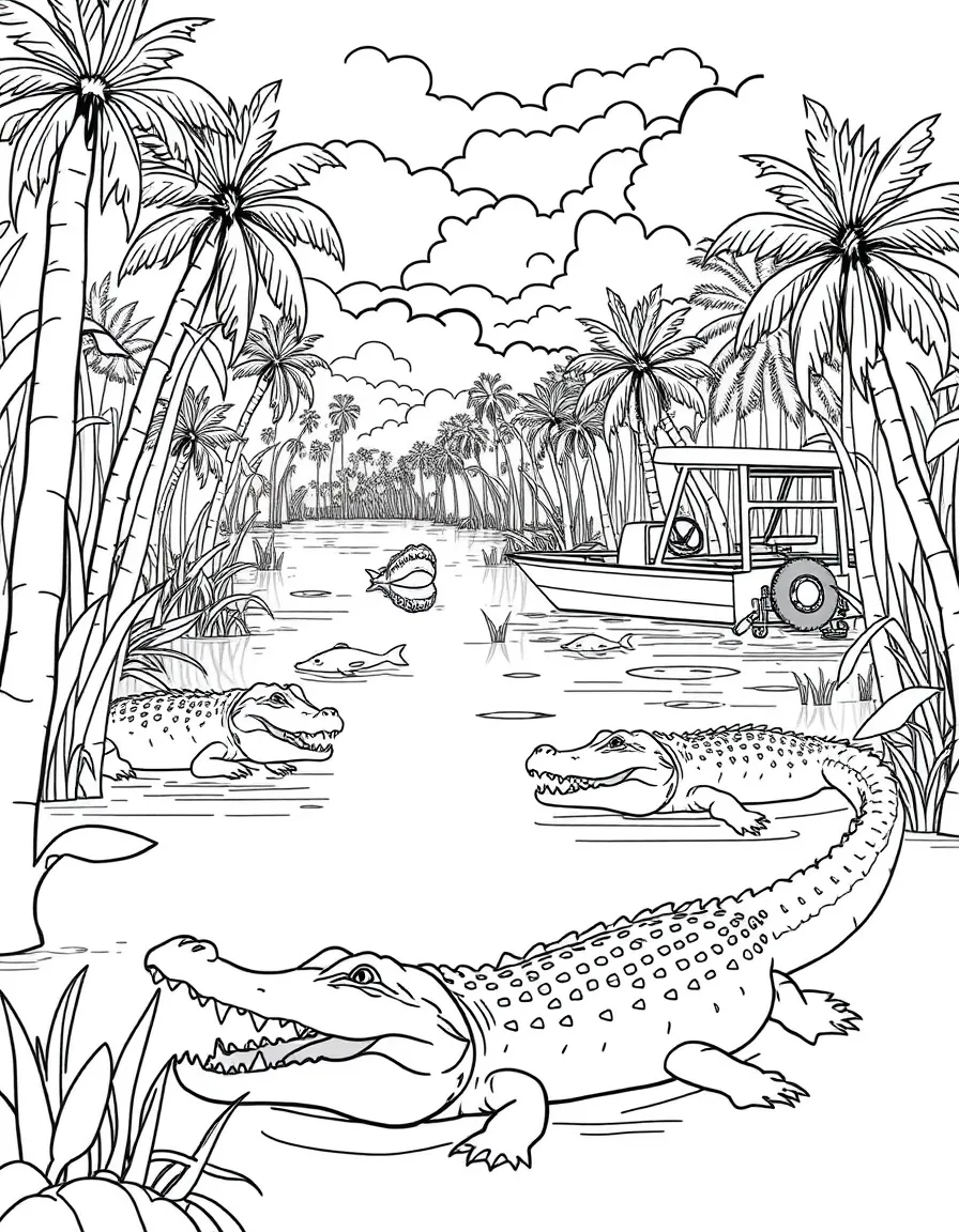 Everglades National Park with Florida alligators, manatee families, airboat tours, and subtropical wetland ecosystem preservation