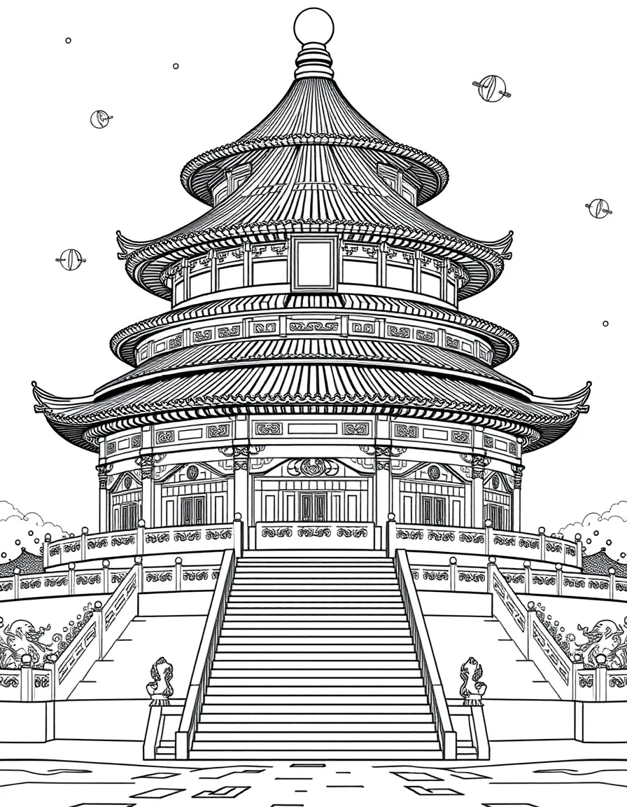 The Temple of Heaven with Beijing traditional Chinese ceremonies, imperial dragon symbols, Confucian philosophy elements, and ancient Chinese astronomy