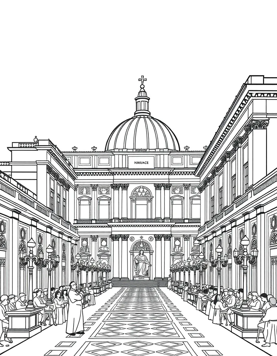 The Vatican Museums with papal art collections, Sistine Chapel michelangelo, St. Peter's Square ceremonies, and Catholic Church treasures