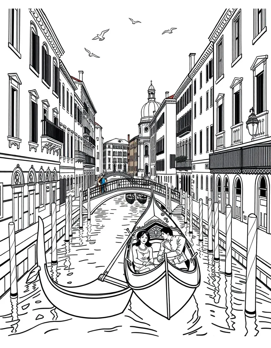 The Venice Canals with Italian gondolier serenades, St. Mark's Square pigeons, Murano glass artisans, and romantic bridge crossings