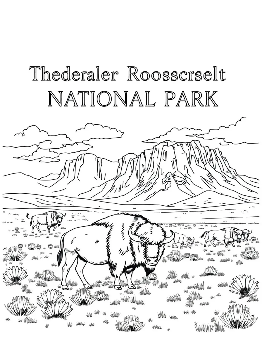 Theodore Roosevelt National Park with North Dakota badlands, American bison herds, Rough Rider history, and Great Plains conservation